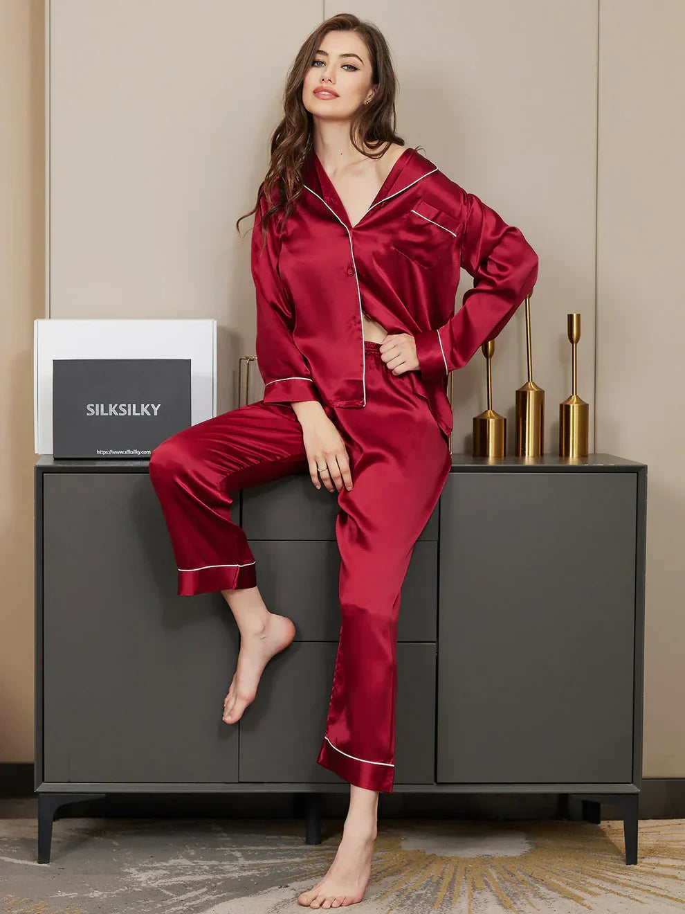 PLAIN SILK NIGHT SUIT - Baggy Trouser