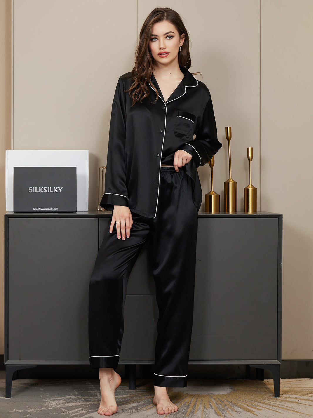 PLAIN SILK NIGHT SUIT - Baggy Trouser