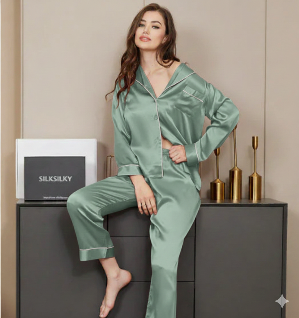 PLAIN SILK NIGHT SUIT - Baggy Trouser