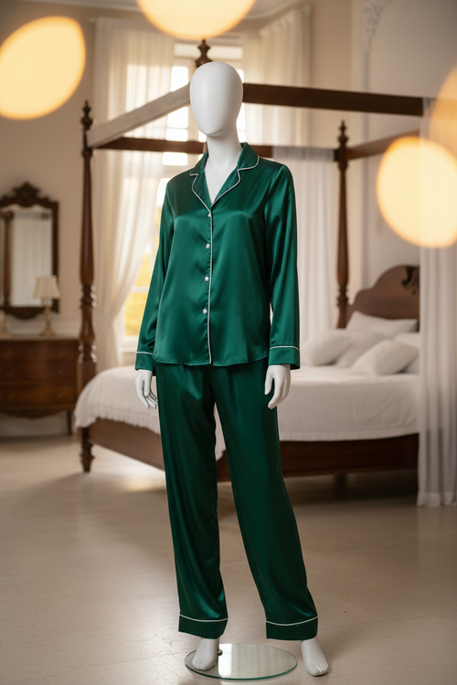 Dark Green Plain Silk Suit – Baggy Trouser