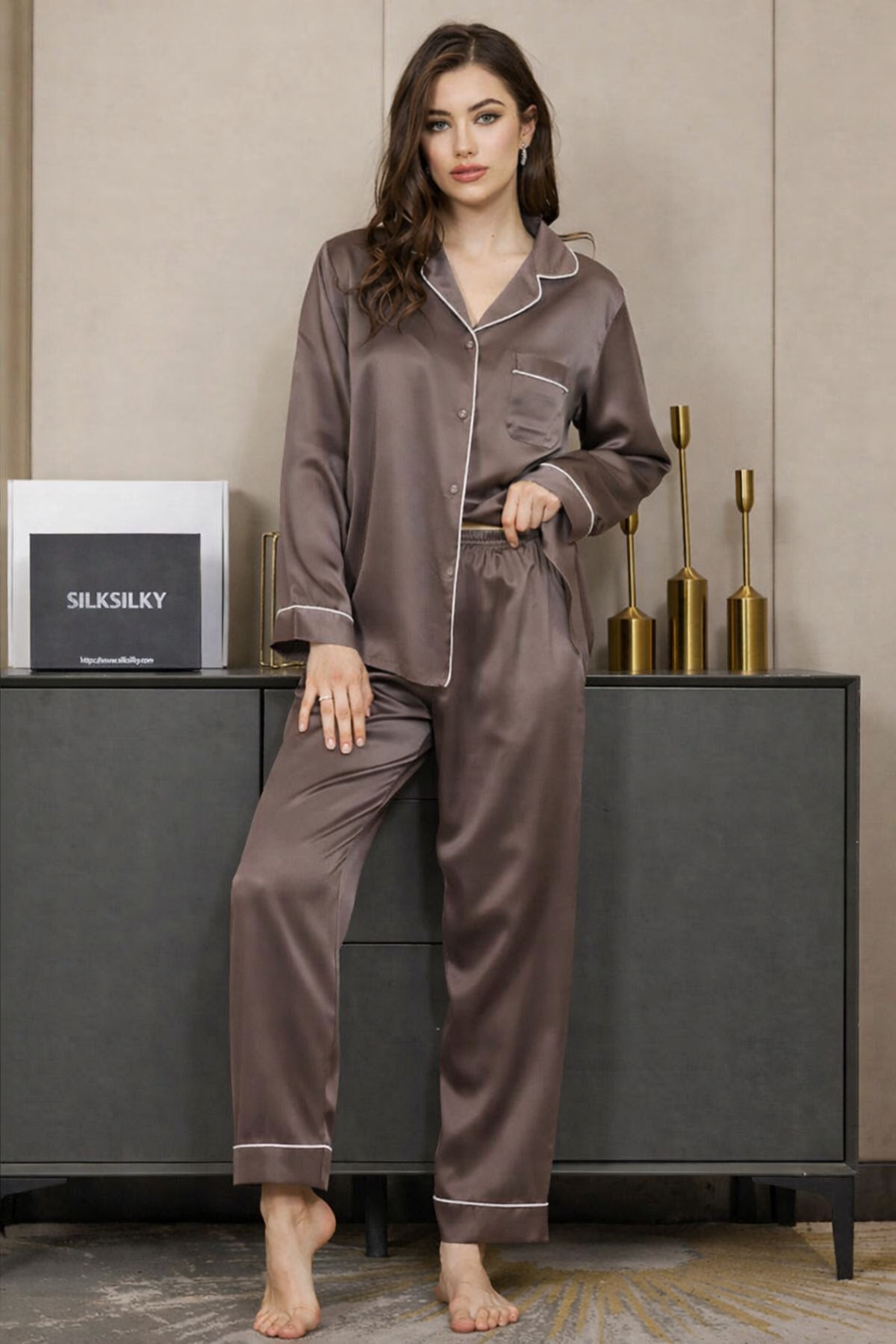 Dusty Brown Plain Silk Suit – Baggy Trouser